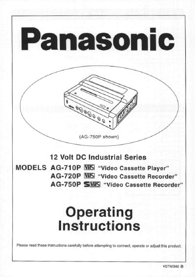 Panasonic AG-710P/720P/750P Video Cassette Player/Recorder Operating Instructions - cover page