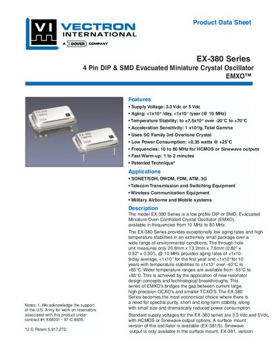 Vectron EX-380 Series Oven Controlled Crystal Oscillator Datasheet - cover page