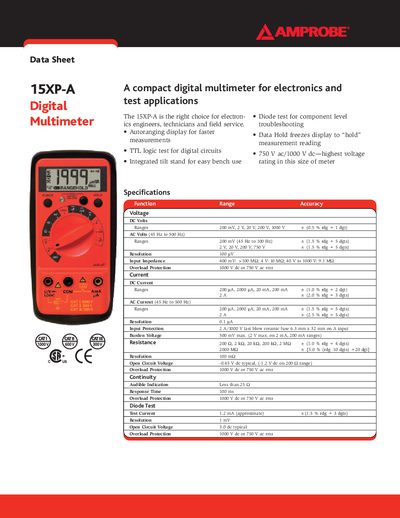 Amprobe 15XP-A Digital Multimeter Datasheet - cover page