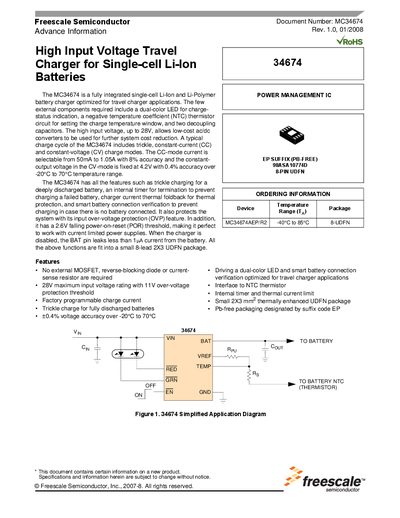 Freescale MC34674 High Input Voltage Travel Charger Datasheet - cover page