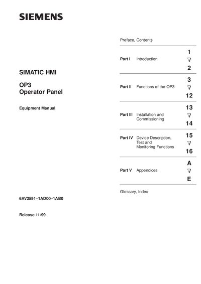 Siemens OP3 Operator Panel Equipment Manual