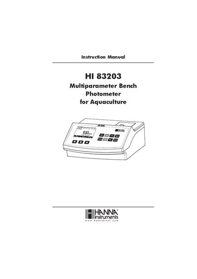 Hanna Instruments HI 83203 Multiparameter Bench Photometer Instruction Manual - cover page