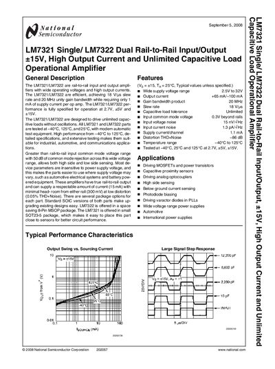 National Semiconductor LM7321 Operational Amplifier Datasheet - cover page