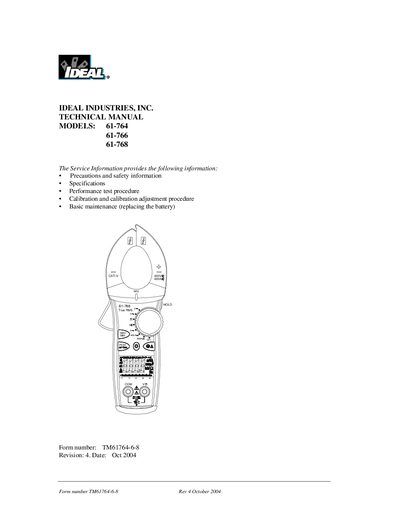 Ideal Industries 61-764/61-766/61-768 Technical Manual - cover page