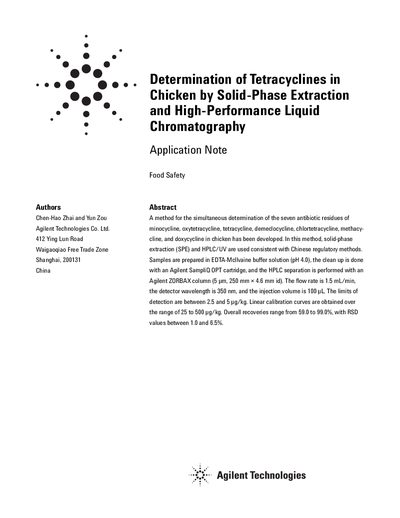 Agilent SampliQ OPT Tetracycline Determination Application Note - cover page