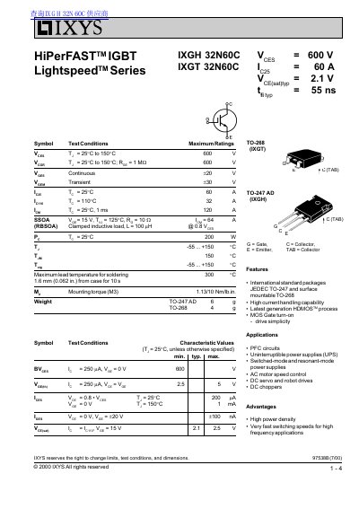 IXYS IXGH 35N60C/IXGT 35N60C handbook - cover page