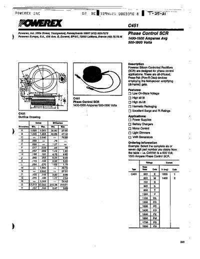 Powerex C451 Phase Control SCR Datasheet - cover page