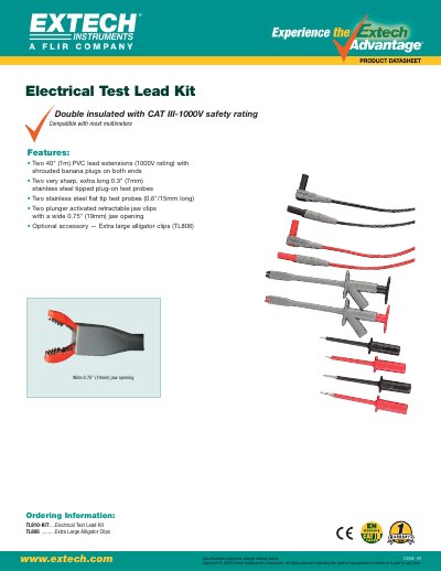 EXTECH TL810-KIT Electrical Test Lead Kit Datasheet - cover page