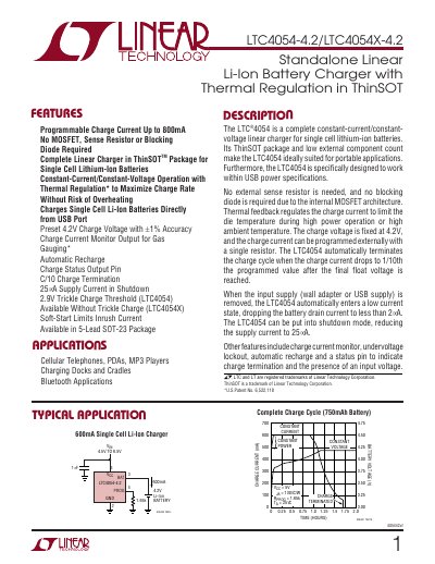 Linear Technology LTC4054-4.2/LTC4054X-4.2 Datasheet