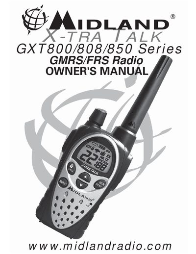 Midland GXT800/808/850 Series GMRS/FRS Radio Owner's Manual - cover page