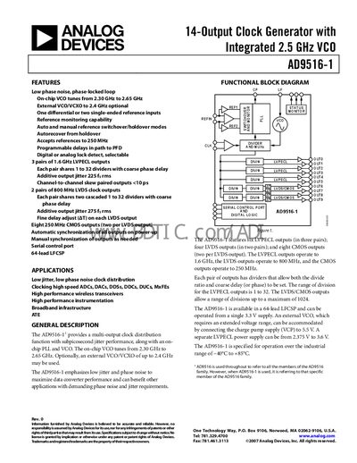 Analog Devices AD9516-1 Clock Generator Handbook - cover page