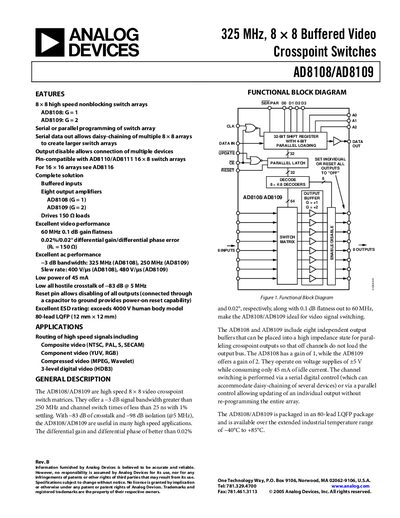 Analog Devices AD8108/AD8109 Datasheet - cover page