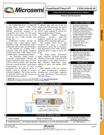 Microsemi LXMG1626-05-45 Inverter Module Production Datasheet - cover page