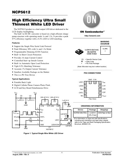 ON Semiconductor NCP5612 LED Driver Datasheet - cover page