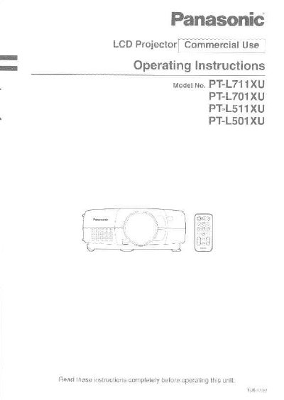 Panasonic PT-L711U/PT-L701U/PT-L511U/PT-L501U LCD Projector Operating Instructions - cover page
