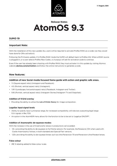 Atomos SUMO 19 AtomOS 9.3 Release Notes