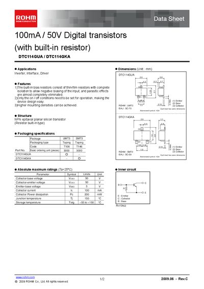 ROHM DTC114GUA/DTC114GKA Datasheet - cover page