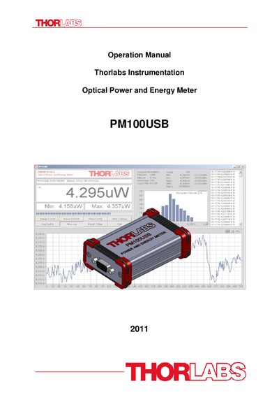 Thorlabs PM100USB Optical Power and Energy Meter Operation Manual - cover page