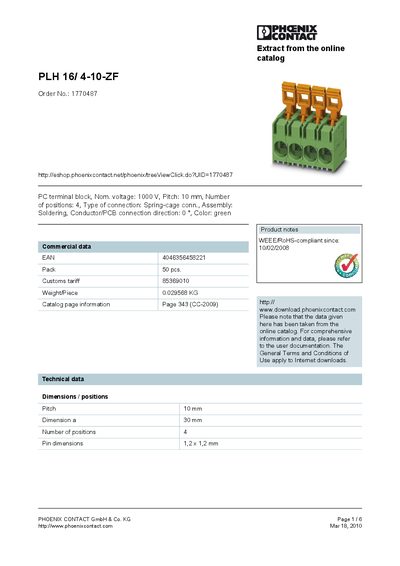 Phoenix Contact PLH 16/4-10-ZF Product Leaflet - cover page