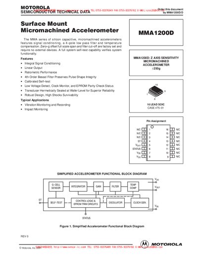 Motorola MMA1200D Accelerometer Datasheet