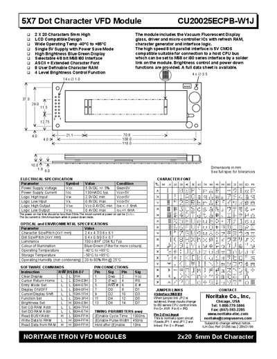 Noritake Itron CU20025ECPB-W1J VFD Module User Manual - cover page