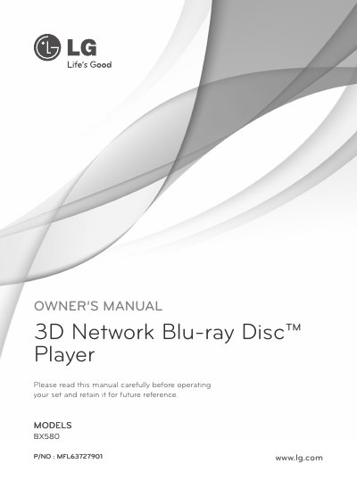 LG BX580 3D Network Blu-ray Disc Player Owner's Manual - cover page
