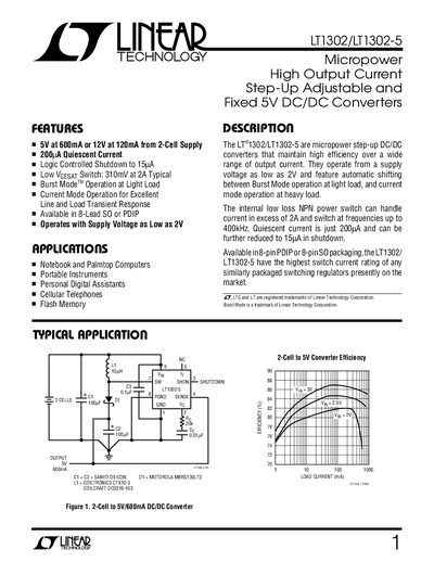 Linear Technology LT1302/LT1302-5 Datasheet - cover page