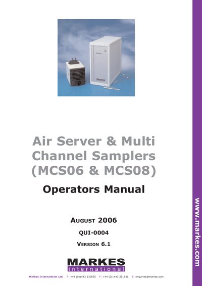 Markes Air Server and Multi Channel Samplers User Manual - cover page