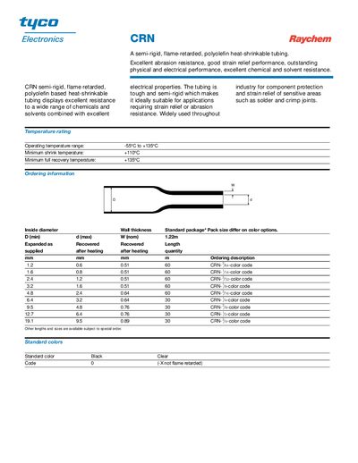 Tyco CRN Raychem Heat‑Shrink Tubing Product Handbook - cover page