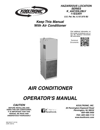 Kooltronic HL Series Hazardous Location Air Conditioner Operator's Manual - cover page