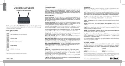 D-Link DAP-1360 Wireless N Range Extender Quick Install Guide - cover page