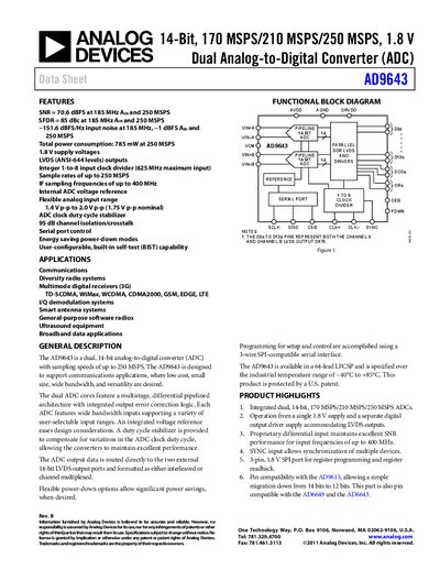 Analog Devices AD9643 Datasheet - cover page