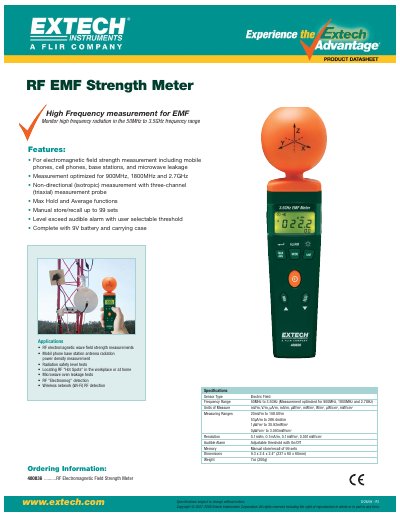 Extech 480836 RF Electromagnetic Field Strength Meter Specifications - cover page