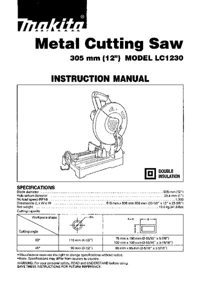Makita LC1230 Metal Cutting Saw Instruction Manual - cover page