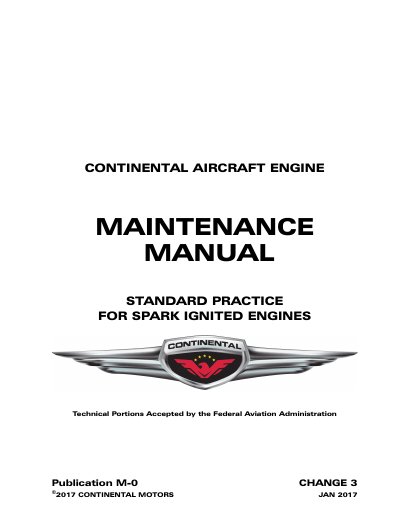 Continental Motors Standard Practice Maintenance Manual - cover page
