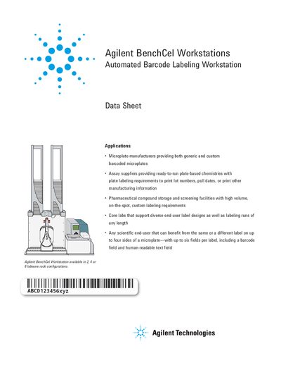 Agilent BenchCel Automated Barcode Labeling Workstation Data Sheet - cover page