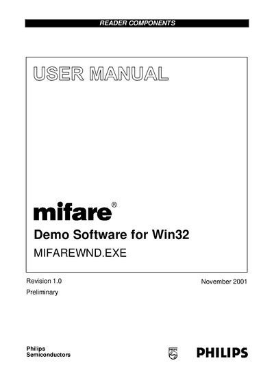 PHILIPS mifare Demo Software for Win32 MIFAREWND.EXE Manual - cover page