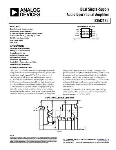 Analog Devices SSM2135 Datasheet - cover page