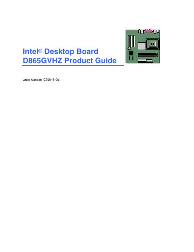 Intel D865GVHZ Desktop Board Product Guide - cover page