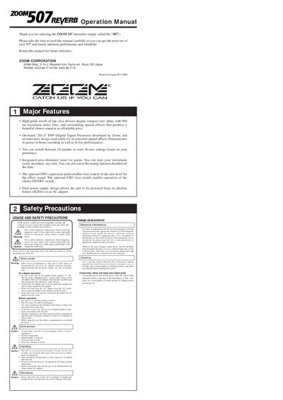 ZOOM 507 Reverb Operation Manual - cover page