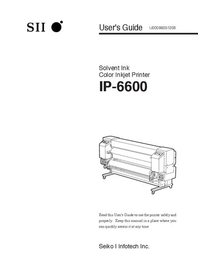 Seiko Infotech IP-6600 Solvent Ink Color Inkjet Printer User's Guide - cover page