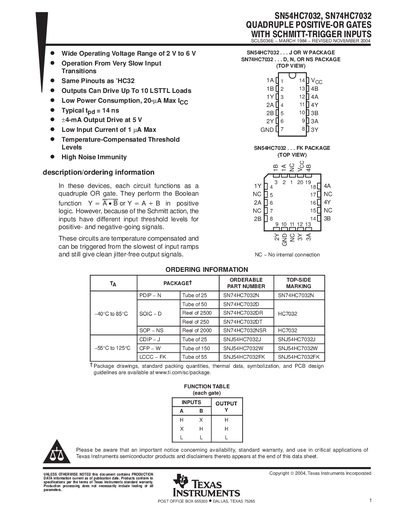 Texas Instruments SN54HC7032 / SN74HC7032 Datasheet - cover page