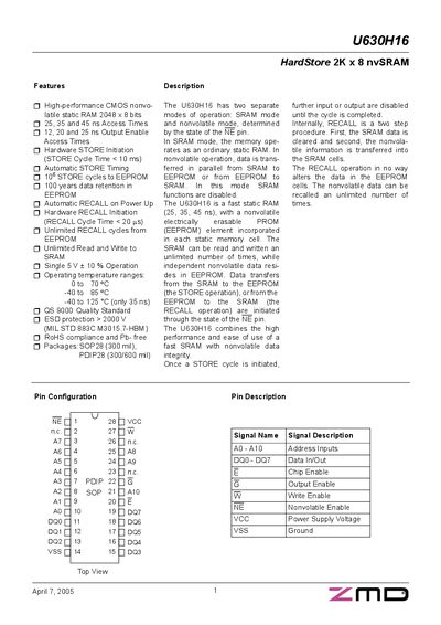 ZMD U630H16 Datasheet - cover page
