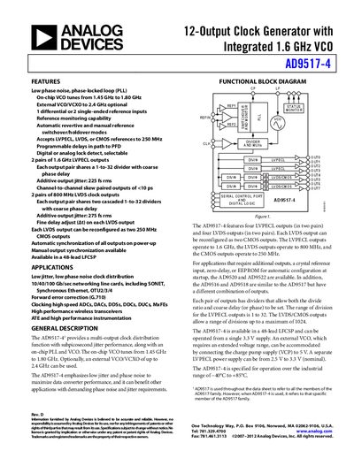 Analog Devices AD9517-4 Datasheet - cover page