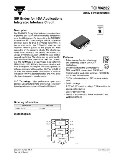 Vishay TOIM4232 Integrated Interface Circuit Datasheet - cover page