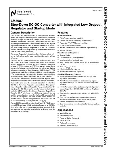 National Semiconductor LM3687 Step-Down DC-DC Converter Handbook - cover page