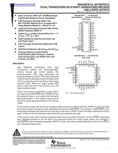 TEXAS INSTRUMENTS SN54ABT657A SN74ABT657A OCTAL TRANSCEIVERS WITH PARITY GENERATORS/CHECKERS AND 3-STATE OUTPUTS handbook - cover page