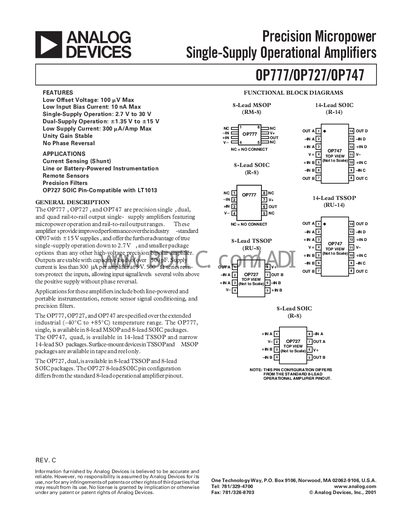 Analog Devices OP777/OP727/OP747 Operational Amplifier Datasheet - cover page