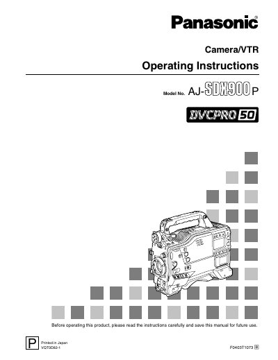 Panasonic AJSDX900 Camera/VTR Operating Instructions - cover page