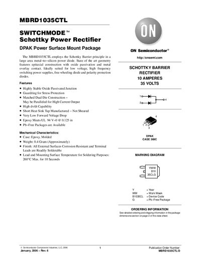 ON Semiconductor MBRD1035CTL Datasheet - cover page